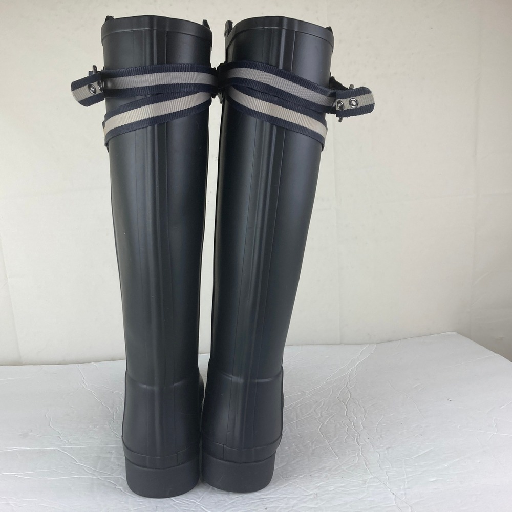 Hunter Original Tall Rain Boots Women 9 Black Striped Buckle Strap Equestrian - Picture 5 of 12